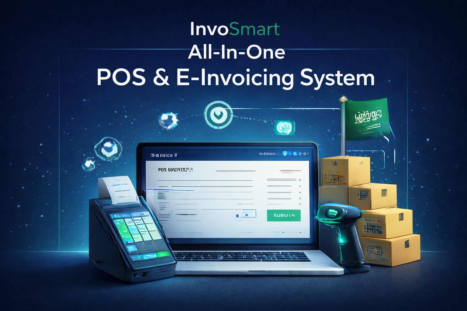 InvoSmart POS and e-invoicing illustration dark mode